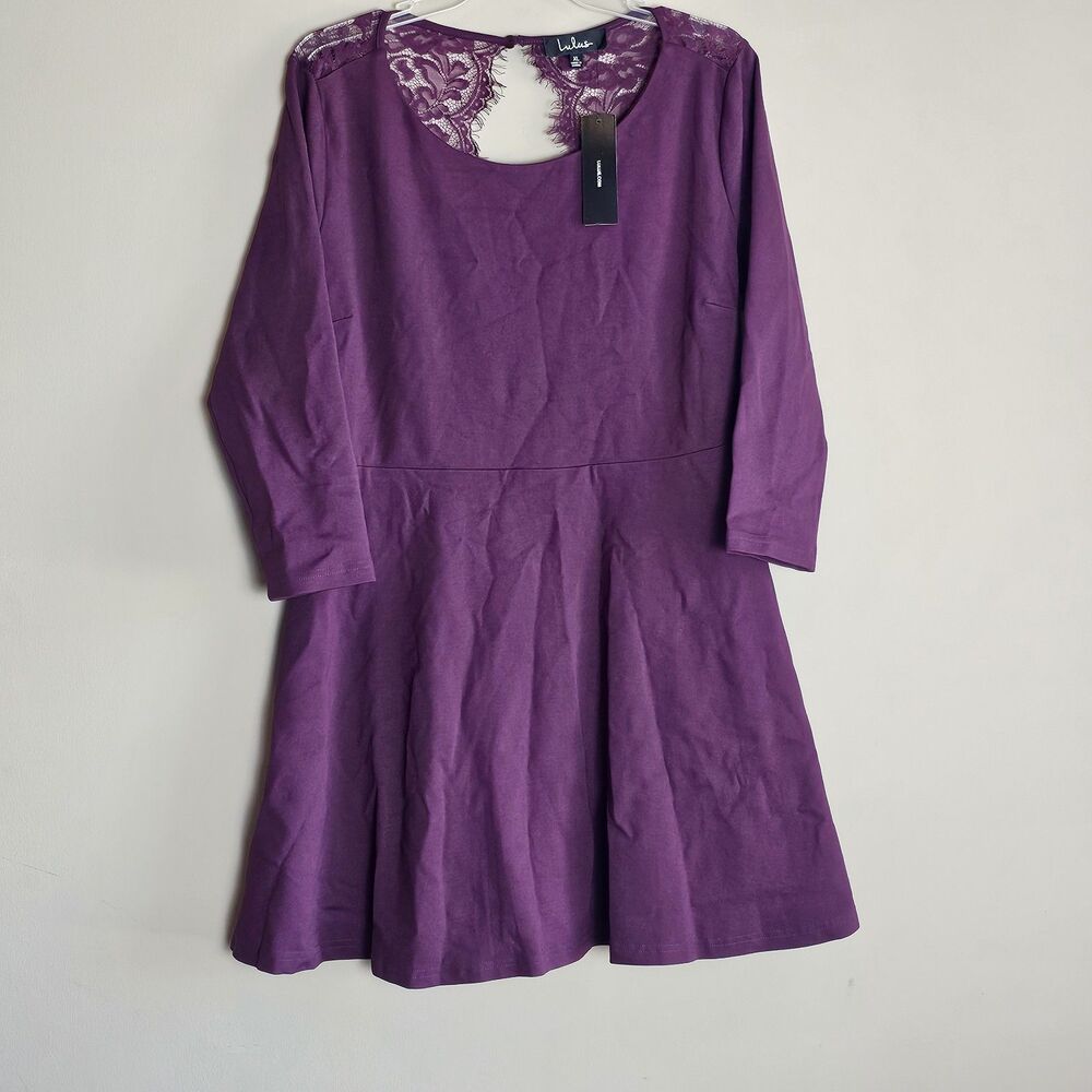 Lulus Felicity Plum Lace Open Back Skater Sk8 Dress NWT Size XL Sexy Lined